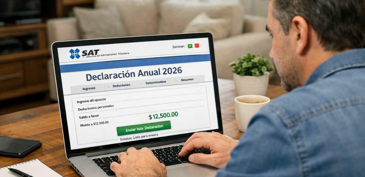 El SAT establece las fechas para presentar la Declaración Anual 2026. Foto: Sora IA