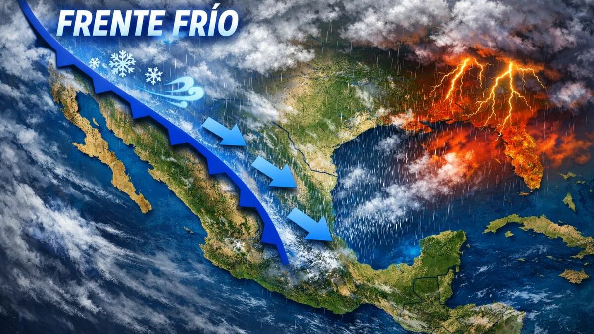 ¡Prepárate! Frente Frío 43 traerá lluvias intensas a estos estados en México. (Sora IA).