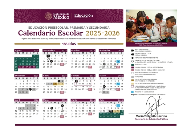 Este es el nuevo calendario escolar 2025-2026 de la SEP de 185 días. Foto: SEP