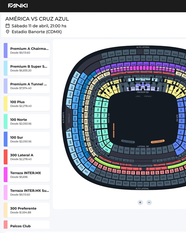 Precios y zonas del Banorte para el América vs Cruz Azul (fanki.com.mx)