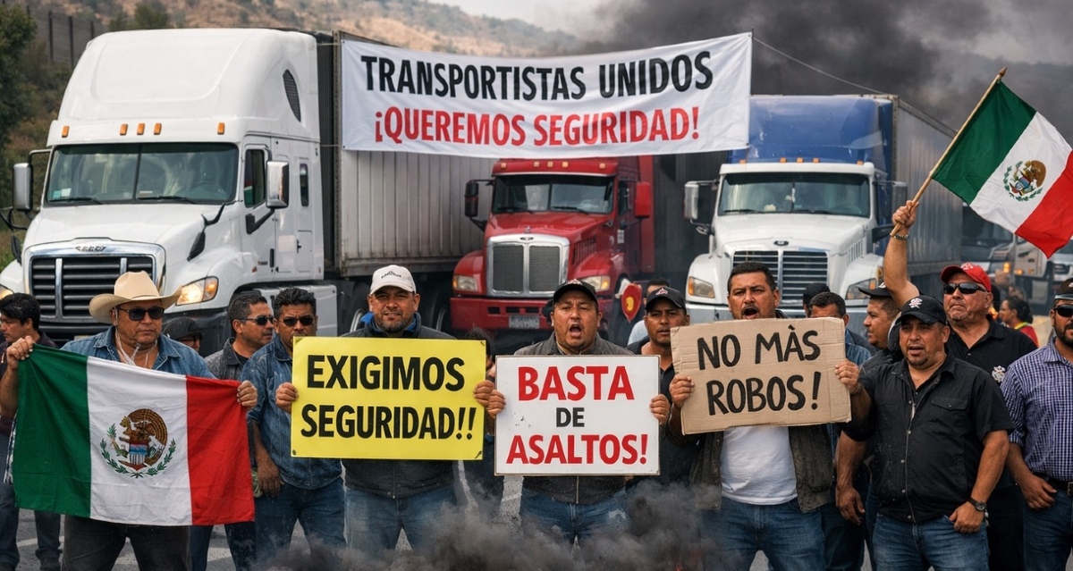 Los transportistas bloquearan las principales carreteras del país para exigir mayor seguridad y que se baje el IEPS del diésel. Foto: Sora AI