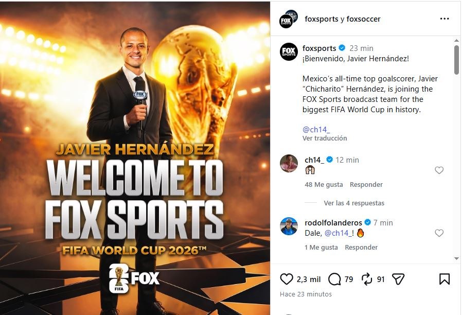 Fox Sports de Estados Unidos anunció el fichaje de Chicharito (Instagram @foxsports)