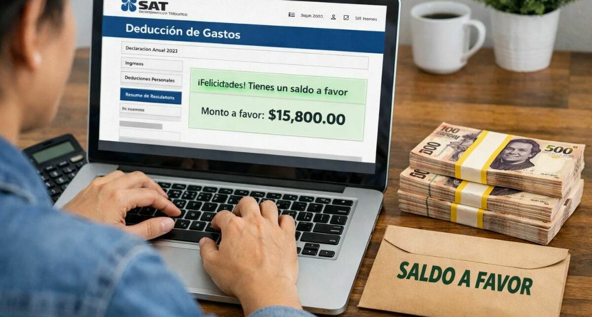 SAT revela qué gastos puedes deducir en tu declaración anual 2026 y cómo obtener saldo a favor. (Sora IA).