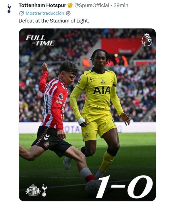 Tottenham sumó una nueva derrota en la Premier League (X @SpursOfficial)