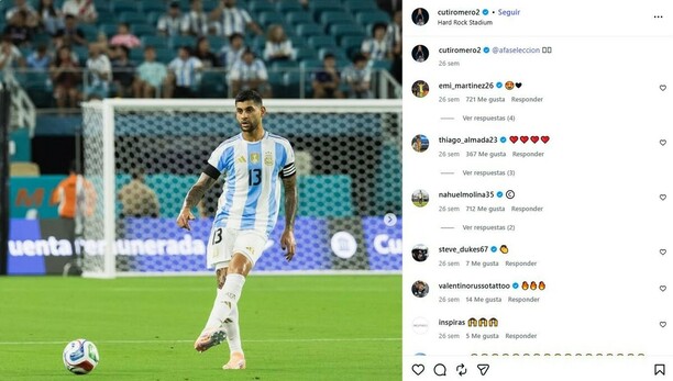Cristian Romero, en un juego con Argentina (Instagram @cutiromero2)