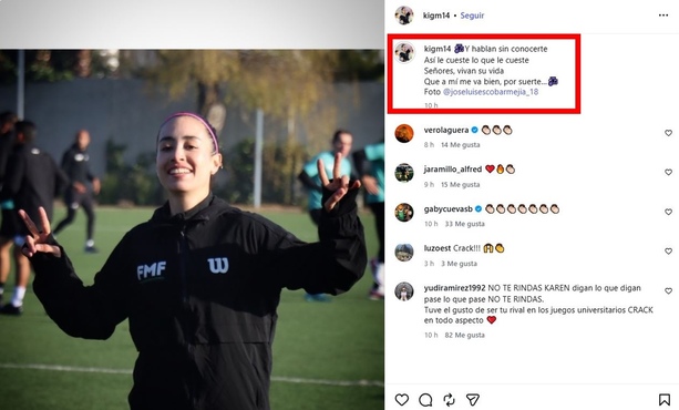 Publicación que realizó Katia Itzel tras el Pumas vs Mazatlán (Instagram @kigm14)