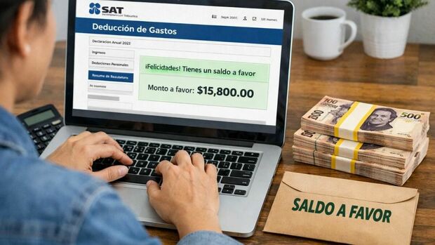 SAT revela qué gastos puedes deducir en tu declaración anual 2026 y cómo obtener saldo a favor. (Sora IA).