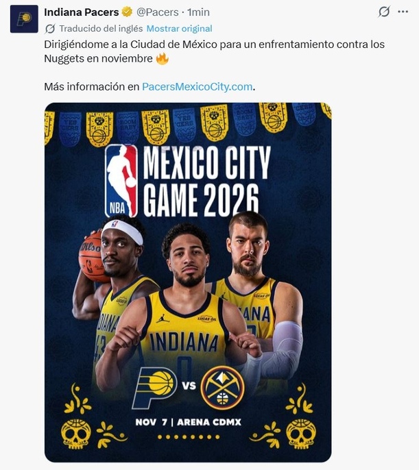Indiana Pacers jugarán en México (X @Pacers)