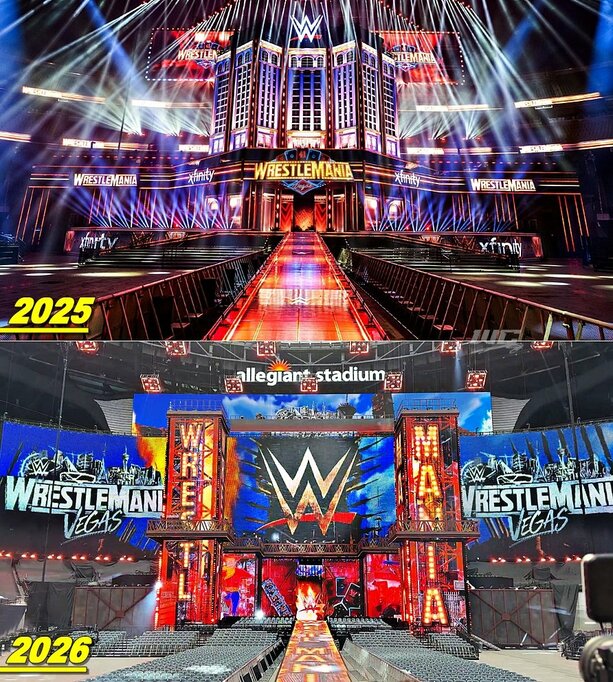 Comparación de escenarios para WrestleMania (Cortesía WWE)