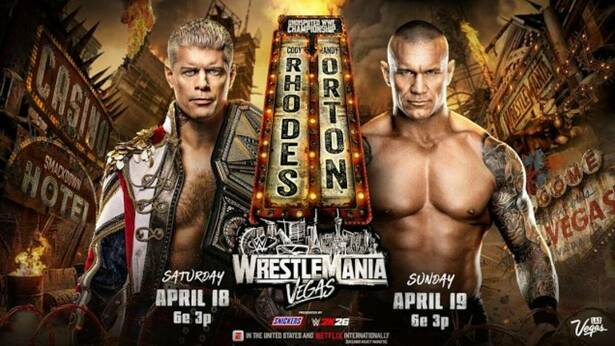 Cody Rhodes vs Randy Orton es la lucha estelar de la noche 1 de WrestleMania (Cortesía WWE)