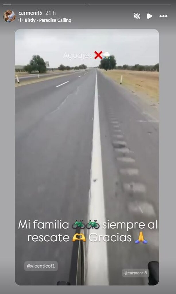 Historia que publicó la aún esposa de 'El Patrón' (Instagram @carmenrl5)