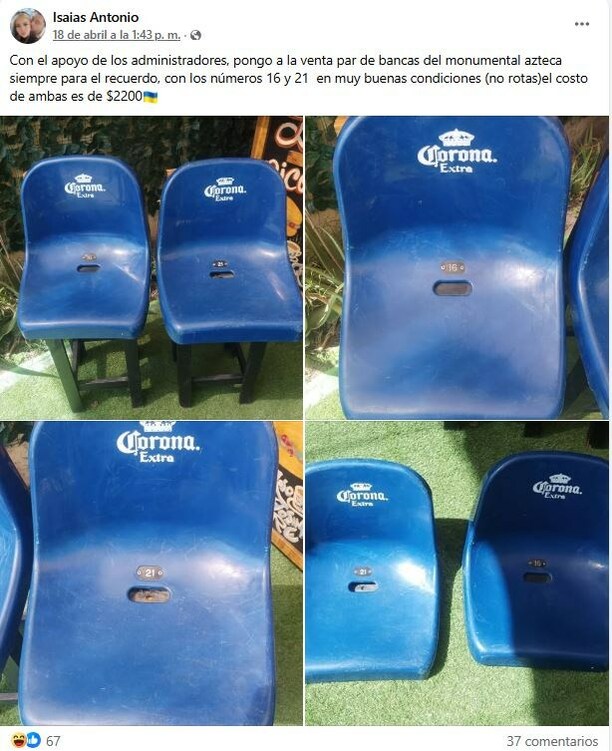 Ya se revenden las butacas del Estadio Azteca (Captura Facebook Isaías Antonio)