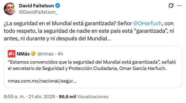 Mensaje publicado por David Faitelson (X @DavidFaitelson_)