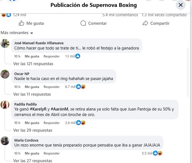 Mensajes en contra de Alana Flores (Captura Facebook Supernova Boxing)