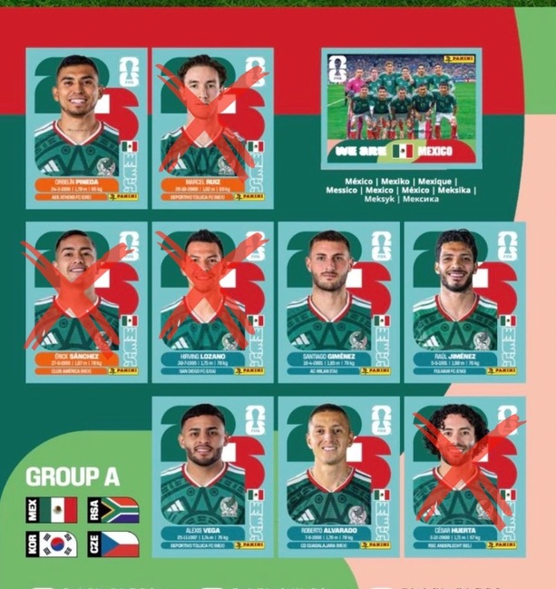 Errores en el álbum Panini del Mundial 2026 (X @PaniniSportMx)