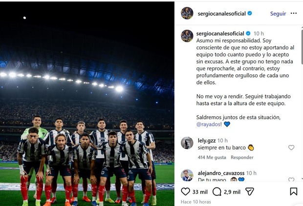Mensaje de Sergio Canales (Instagram @sergiocanalesoficial)
