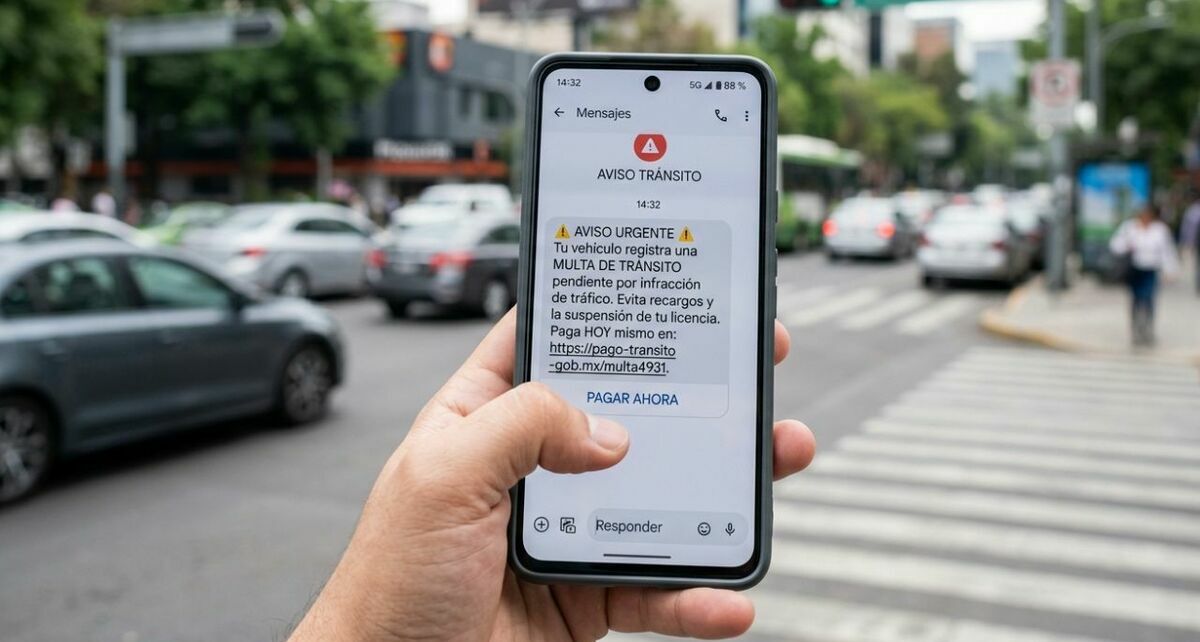 La Policía Cibernática alertó a los automovilistas por un nuevo método de estafa: 'montamultas'. Foto: Gemini AI