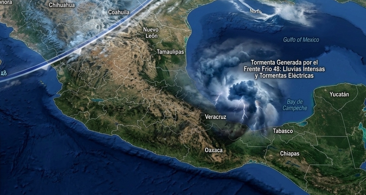 México será afectado por lluvias torrenciales y granizo gracias al Frente Frío  número 48. Foto: Gemini AI