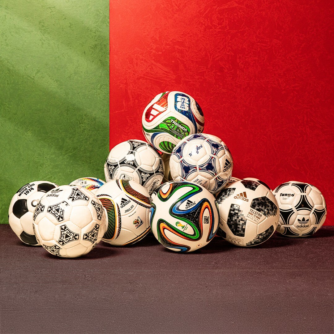 Colección de balones de adidas de la Copa del Mundo (cortesía)