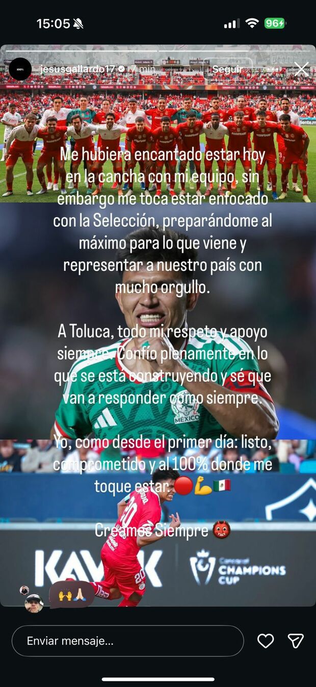 Mensaje de Jesús Gallardo en redes sociales (Instagram: @jesusgallardo17)