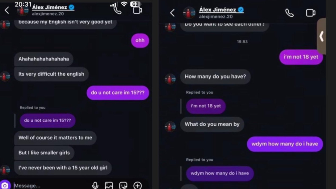 En redes sociales se filtró la presunta conversación que tuvo Jiménez con la adolescente. Foto: @The_Fourty_Four