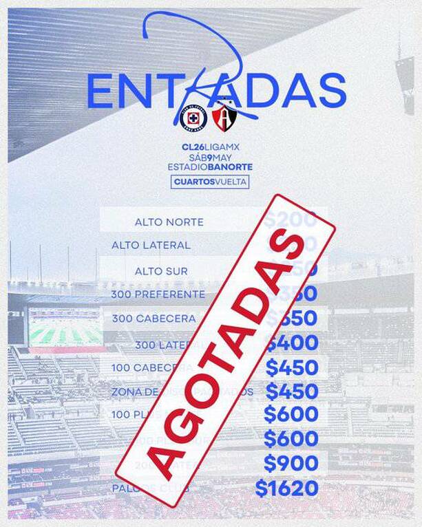 Boletos agotados para Cruz Azul vs Atlas / X: Cruz Azul