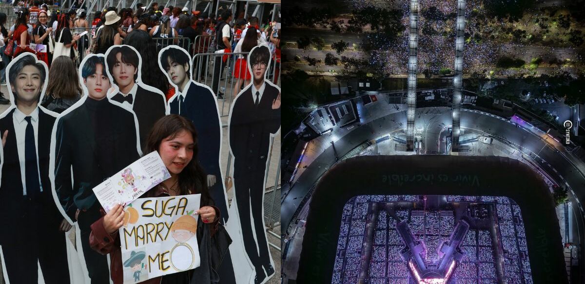 ARMY toma Churubusco para escuchar música de BTS afuera del Estadio GNP| Foto: Reuters y ARIRANG WORLD TOUR
