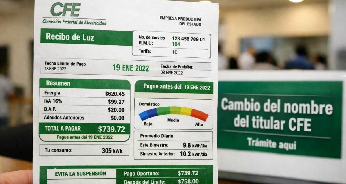¿Necesitas cambiar el nombre del recibo de luz CFE? Te explicamos cuándo y cómo hacerlo. (Mediotiempo IA).