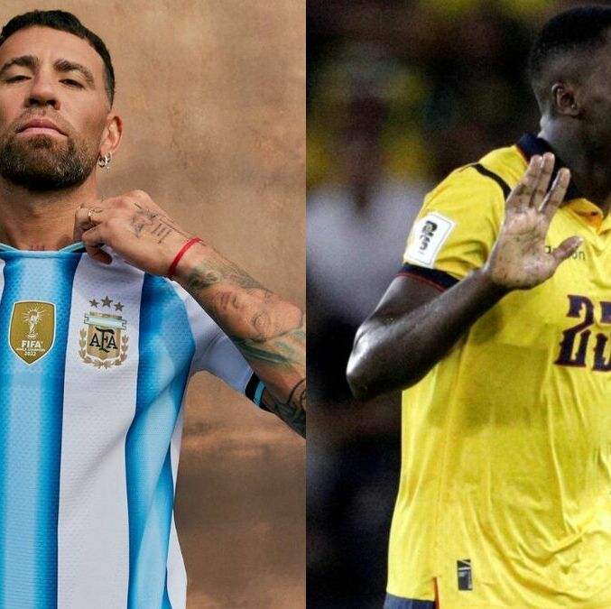 Nico Otamendi y Moisés Caicedo (@Notamendi30/Reuters)