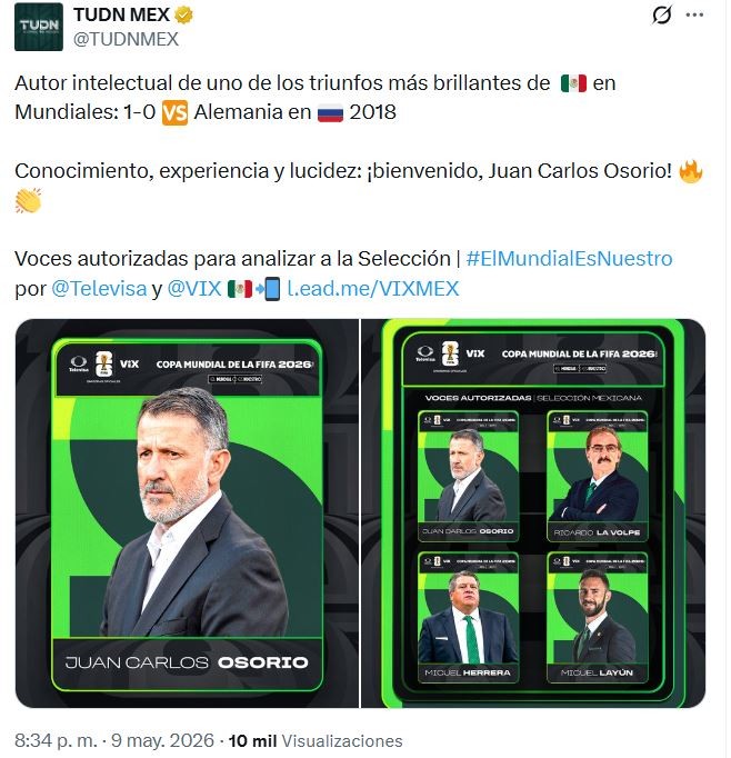 Publicación de TUDN (X @TUDNMEX)