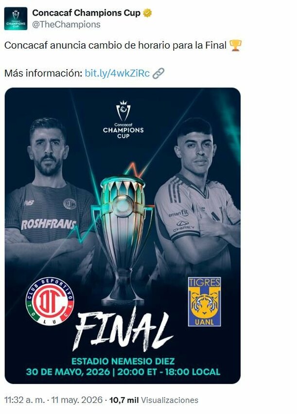 La Final de la Concachampions 2026 tiene nuevo horario (X @TheChampions)