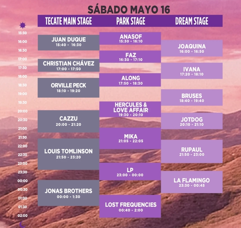 Consulta los horarios del sábado 16 de mayo del Tecate Emblema 2026. Foto: @TecateEmblema/X