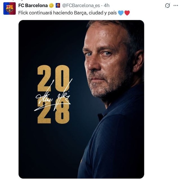 Hansi Flick renovó con el Barcelona hasta 2028 (X @FCBarcelona_es)