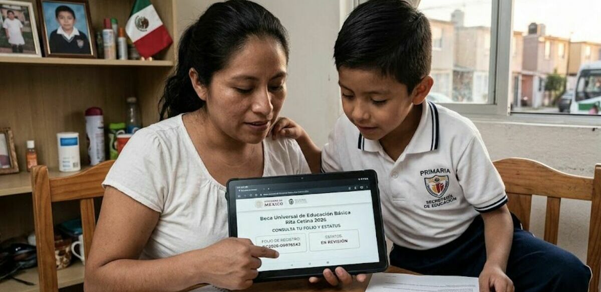 Así puedes consultar folio y estatus de la Beca Rita Cetina 2026 para primaria. (Gemini IA).