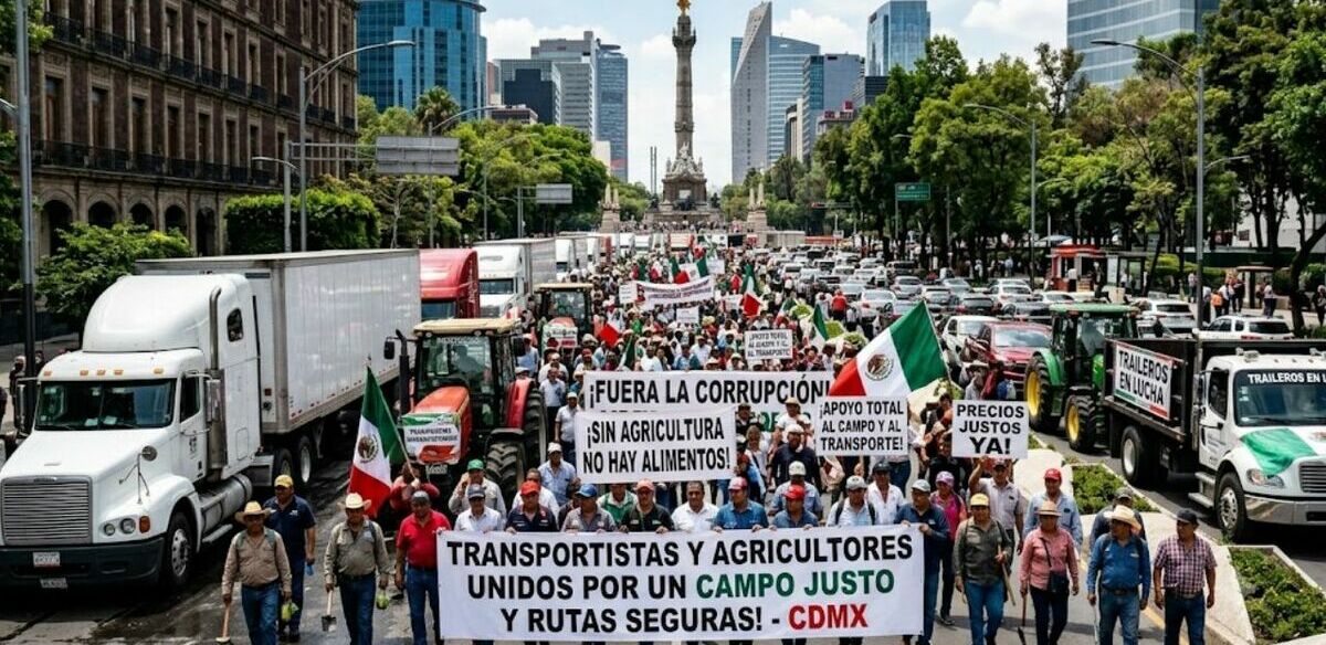 Megamarcha este 20 de mayo: transportistas y agricultores se movilizarán en CDMX. (FOTO: Gemini IA).