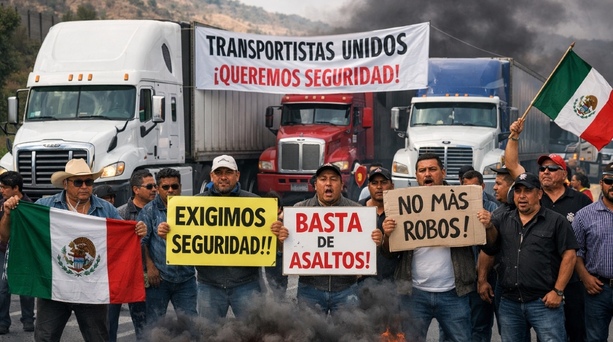 Los transportistas bloquearan las principales carreteras del país para exigir mayor seguridad y que se baje el IEPS del diésel. Foto: Sora AI