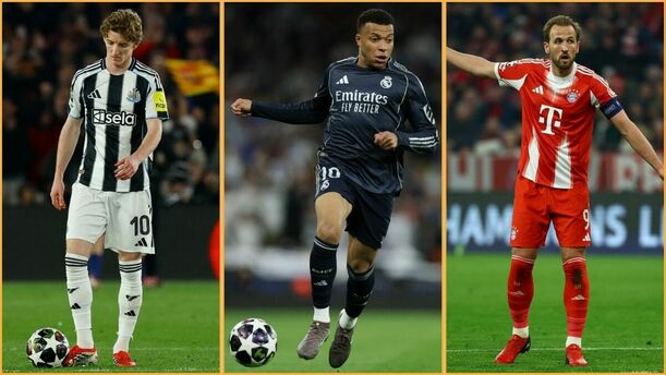 Anthony Gordon, Kylian Mbappé y Harry Kane (Reuters)