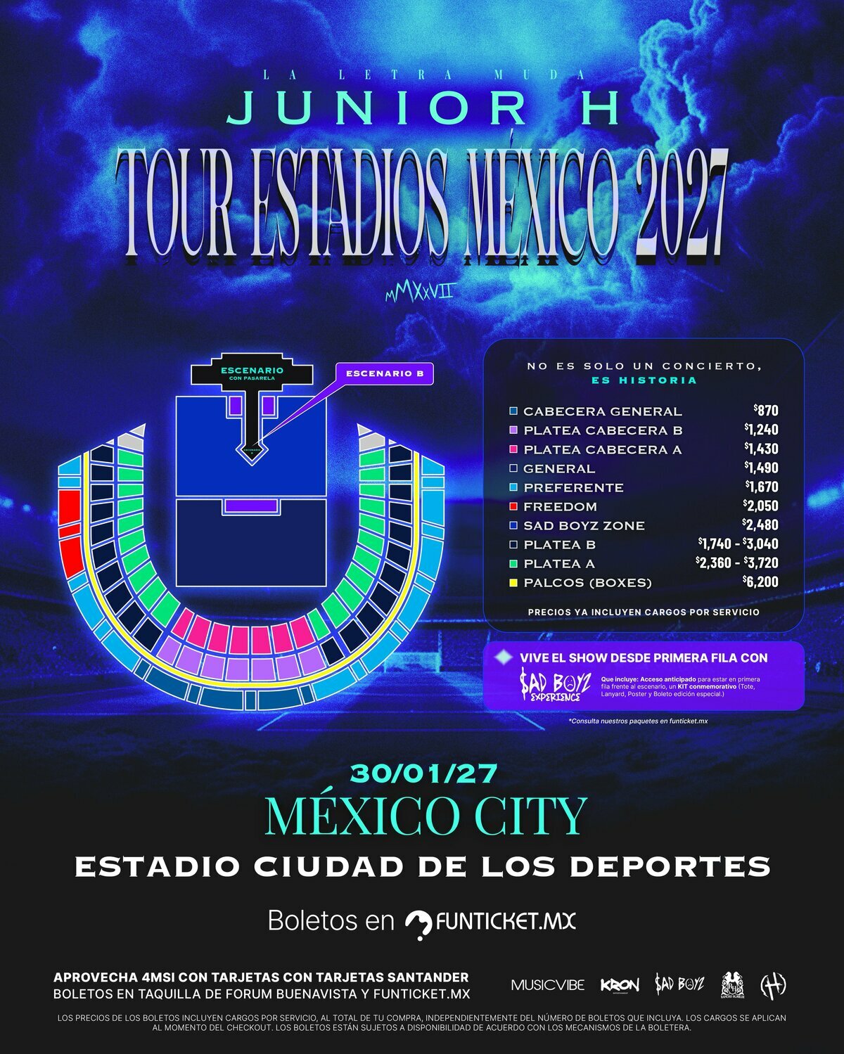 Estos son los precios oficial de Junior H para su concierto en CDMX. Foto: @ailoviutl/X