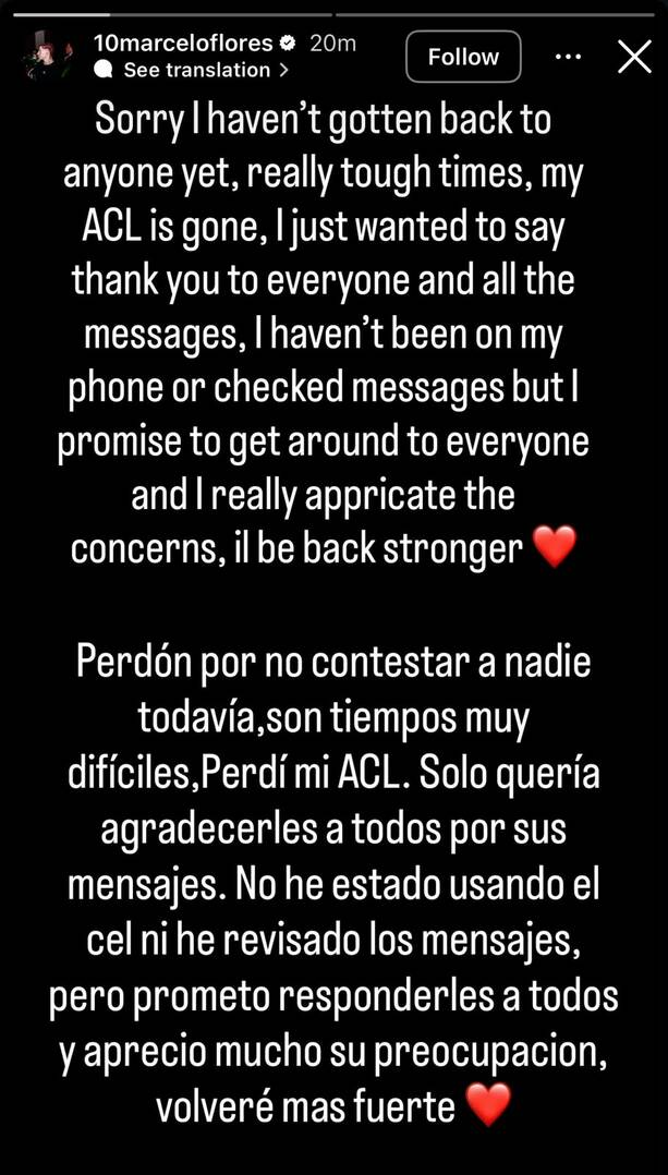 Mensaje de Marcelo Flores (Instagram)