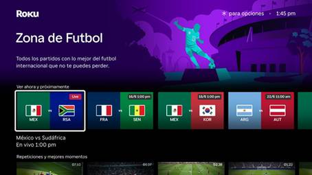 Así luce Zona de Futbol (Cortesía Roku)