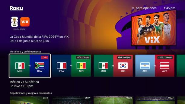Así luce Zona de Futbol (Cortesía Roku)