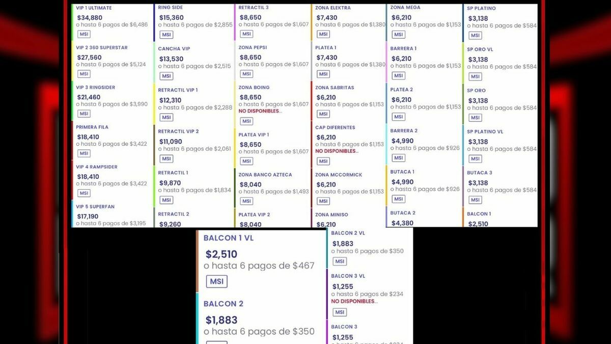 Precios de RAW y SmackDown en la Arena CDMX. (@ailoviutl/X)
