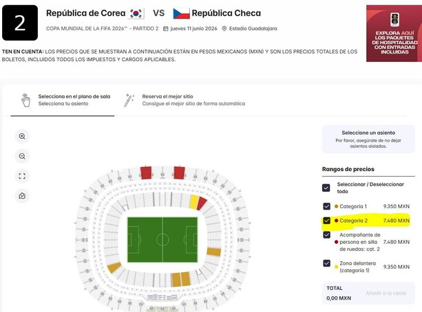 Aún hay boletos para el Corea vs Chequia del Mundial (FIFA)
