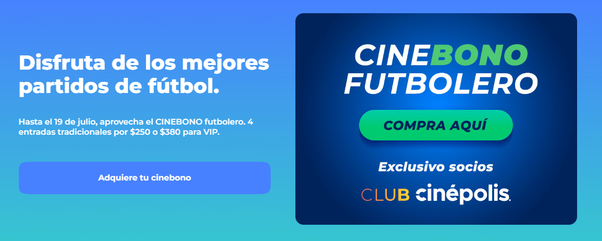 El cinebono futbolero de Cinépolis incluye cuatro partidos de tu elección. Foto: Captura de pantalla