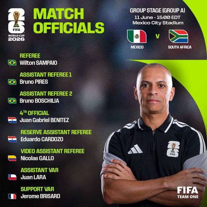 Wilton Sampaio será el central del México vs Sudáfrica / X: FIFA