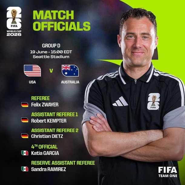 Designaciones arbitrales para el Estados Unidos vs Australia (X @FIFAcom)