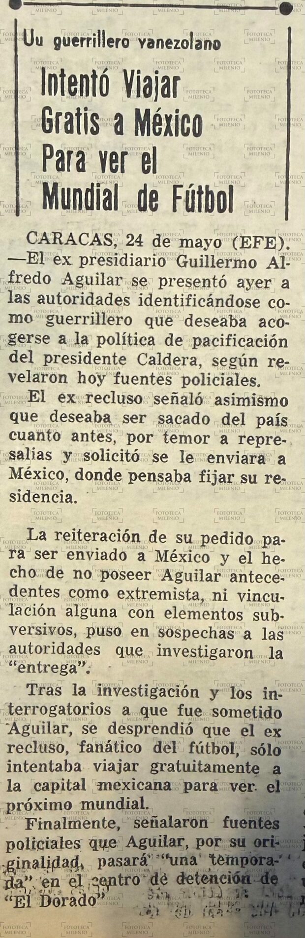 Publicación en La Afición en 1986.