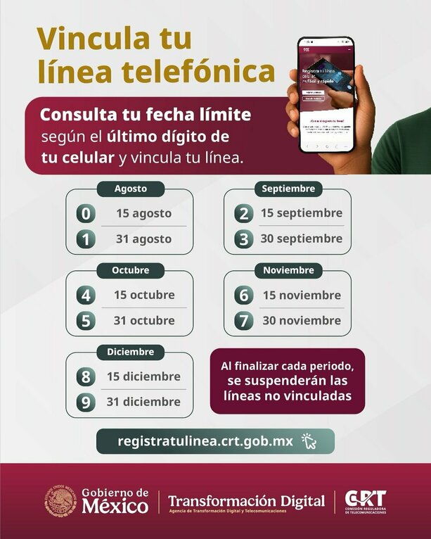 Así quedó el nuevo calendario de registros telefónicos para 2026 (@CRTGobMX)