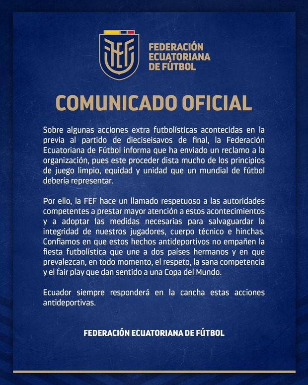 Comunicado de la Federación Ecuatoriana.