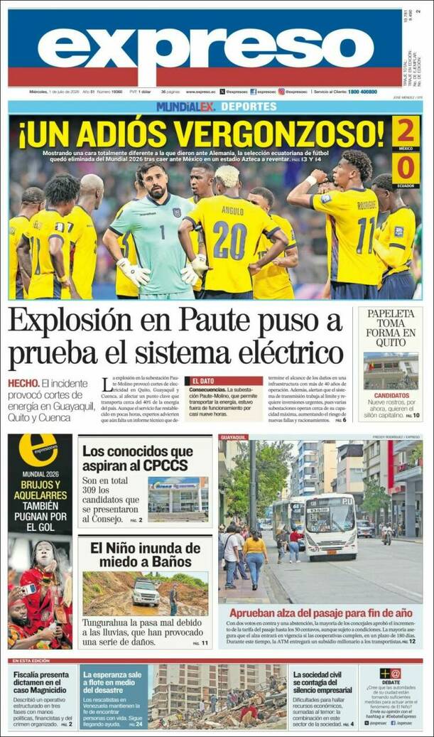 Portada de Expreso de Ecuador (kiosko.net)